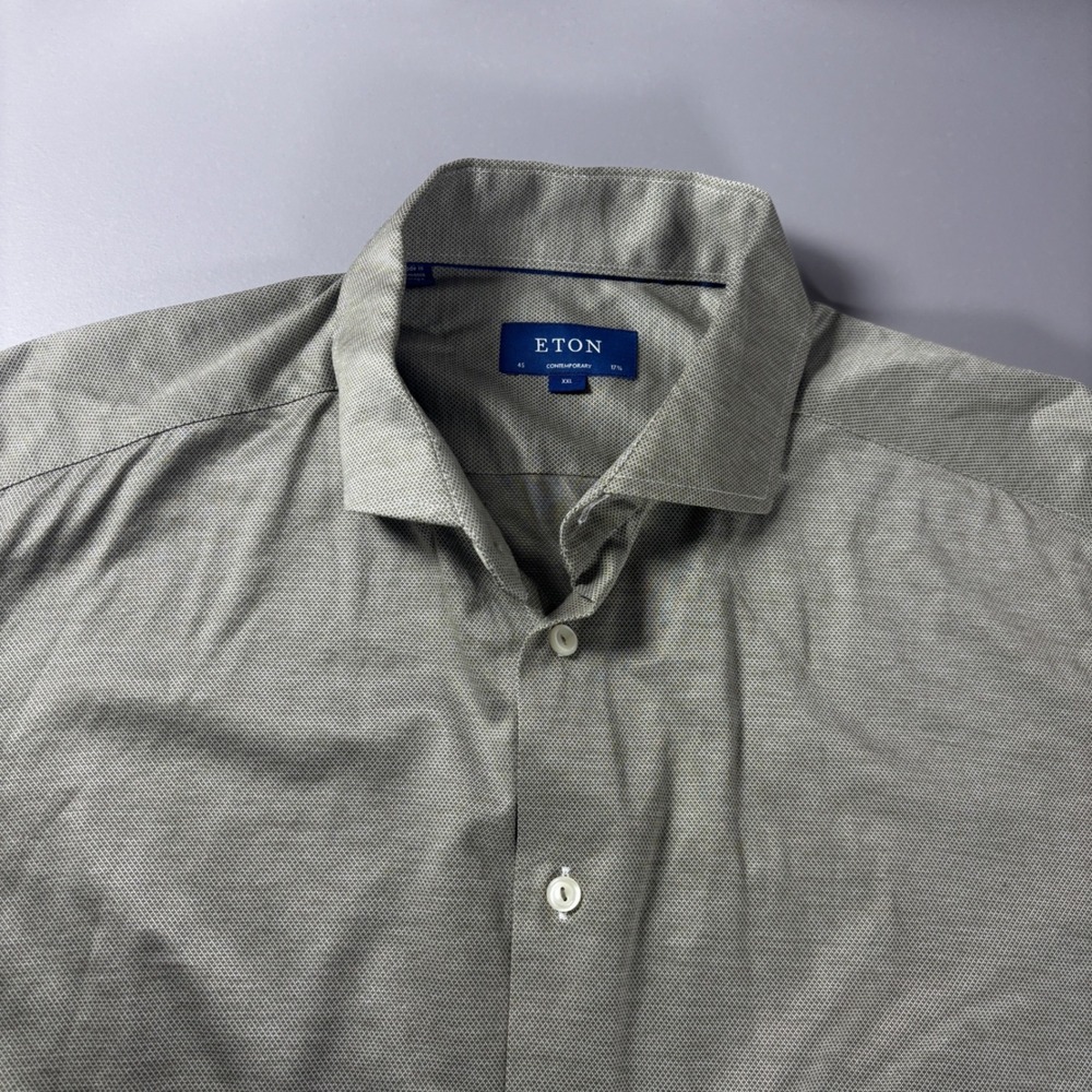 Eton Mens XXL Dress Shirt 17.75 45‎ Gray Cotton Button Front Contemporary